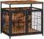 HOOBRO Dog Crate Furniture, Wooden Dog Crate, Dog Kennels with 3 Doors Indoor, Decorative Mesh Pet Crate End Table for Medium/Small Dog, Chew-Resistant Dog House, Rustic Brown and Black BF63GW03