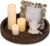 Hanobe Round Wood Candle Tray: Rustic Wooden Candle Holder Distressed Pillar Stand Farmhouse Tea Light Plate Base for Living Room Coffee Table Centerpiece for Kitchen Counter Bathroom Home Decor,11.8″