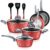 Kitchenware Pots & Pans Set – Stylish Kitchen Cookware, Non-Stick Coating Inside & Outside + Heat Resistant Lacquer Outside, Dark Gray Inside and Red Outside (12-Piece Set) (NCCW12RED)