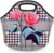 Lakiniss Neoprene Lunch Bag Elegant Checkered Rose Reusable Tote Bags Cooler Thermal Meal Tote Kit Waterproof Food Carrying Lunch Handbag for Women Men Adult Work Gifts Picnic