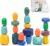 Niino 20 Pcs Wooden Blocks-Wooden Stone Balancing Blocks Wood Stacking Toys Montessori Learning Toy Building Blocks Stacking Rocks Colorful Natural Rainbow Stacking Sensory Toy…