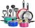 Nutrichef 15-Piece Nonstick Kitchen Cookware Set PTFE/PFOA/PFOS- Free | Colorful Heat Resistant Lacquer Kitchen Ware Pots Pan Set w/Saucepot