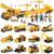 Oriate Construction Vehicles Toys for Kids, Diecast Engineering Car Toys Set w/Flatbed Trailer & Road Signs, Excavator,Bulldozer, Forklift, Birthday Gift for 3 4 5 6 Year Old Boys Children Toddlers