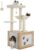 PAWZ Road Cat Tree with Litter Box Enclosure, 46″ Modern Cat Tower Wood with Super Large[Dia 15.7″] Hammock, Cat Condo with Cat Scratching Posts, Big Removable Top Perch & Dangling Ball, Wood Beige