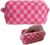 Plaid Makeup Bag Checkered Cosmetic Bag Small Makeup Pouch Portable Travel Cosmetic Bag Make up Brush Storage Bag with Zipper for Women Girls (Pink)