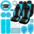 ROCEEI 43 Pcs Car Seat Cover Full Set Fuzzy Car Accessories for Women, Car Front Rear Cover Fluffy Steering Wheel Cover Car Belt Handbrake Shift Cover Car Air Conditioner Strip (Lake Blue)