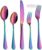 Rainbow Flatware Cutlery Silverware Set 20 Pieces, Stainless Steel Colorful Utensils, Tableware Set Service for 4, Include Knife/Fork/Spoon, Reusable, Mirror Polished, Dishwasher Safe