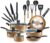 SereneLife Kitchenware Pots & Pans Basic Kitchen Cookware, Black Non-Stick Coating Inside, Heat Resistant Lacquer (20-Piece Set), One Size, Gold