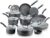 T-Fal E765SH Ultimate Hard Anodized Scratch Resistant Titanium Nonstick Thermo-Spot Heat Indicator Anti-Warp Base Dishwasher Safe Oven Safe PFOA Free Cookware Set, 17-Piece, Gray, Black