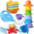 TECHNOK Baby Bath Toys for Toddlers – 12 pcs Rainbow Stacking Cups Baby Toy with Bath Boats Train and Toddler Watering Can – Stackable Plastic Bath Toys – Sea Animal Shapes Bath Toy for Girls and Boys