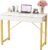 WESTREE Modern Makeup Vanity Desk with Glossy Desktop, Bedroom Home Office Writing Desk with Drawers, Storage Shelf, Gold Metal Frame for Dressing Table Without Mirror