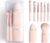 YIHUALE Small Makeup Brush, 8 in 1 Portable Travel Makeup Brush Set, Powder Brush, Eyeshadow Brush, Lip Brush, Eyebrow Brush and Foundation Brush Powder Puff Suitable for Daily Makeup – Pink