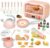 Yalujumb Microwave Kitchen Playset,Kids Pretend Play Electronic Oven with Play Food,Kids Cookware Pot and Pan Toy Set, Cooking Utensils,Learning Gift for Child (Pink)