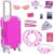 ZITA ELEMENT 16 Pcs American 18 inch Doll Suitcase Luggage Travel Play Set for Girl Boy 18 Inch Doll Travel Carrier Storage, Including Luggage Pillow Blindfold Sunglasses Camera Computer Cell Phone Pad,ect (ROSE RED)