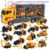 cute stone 25 in 1 Construction Vehicles Trucks Toy Push and Go Car Carrier Truck Toy, Play Vehicles Toy with Sounds and Lights, 12 Mini Diecast Trucks Included